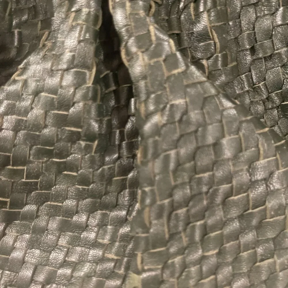 031 Anthropologie Woven Leather Clutch Dark with Chain NWT Emerald Green Leather - Picture 6 of 10